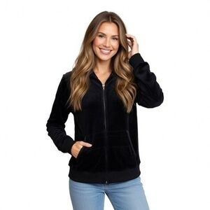 Juicy Couture Vintage Black Velour Full Zip Hoodie Women's XL-L Y2K Style VG